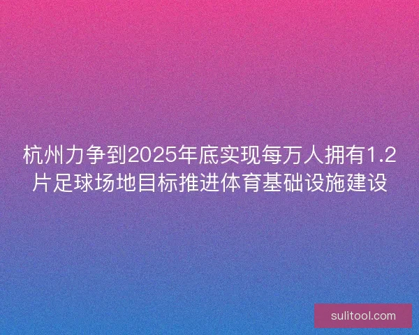 杭州力争到2025年底实现每万人拥有1.2片足球场地目标推进体育基础设施建设